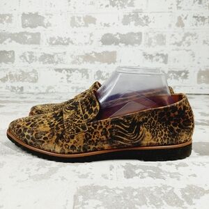 NEW Paul Green Brown Leopard Animal Print Pointed Toe Slip On Loafers A600